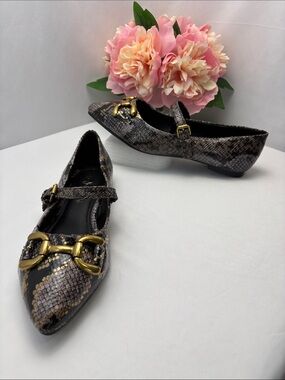 Jessica Carlyle Sharon Womens Black, Purple & Gold Snake-Print Ballet Flats #718